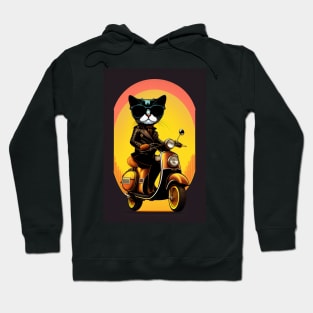 Cute Cat with boots sitting on a vespa moped with sunglasses vector Hoodie